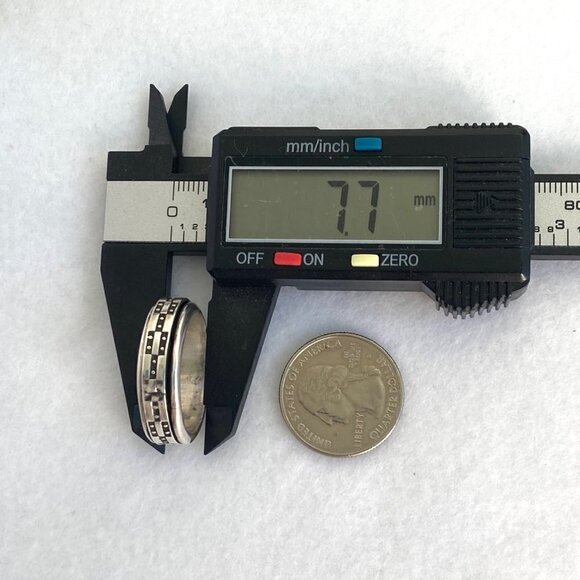 Solid Sterling Silver 925 Wide Geometric Pattern Unisex Spinner Band Ring Sz 12 - Picture 13 of 16